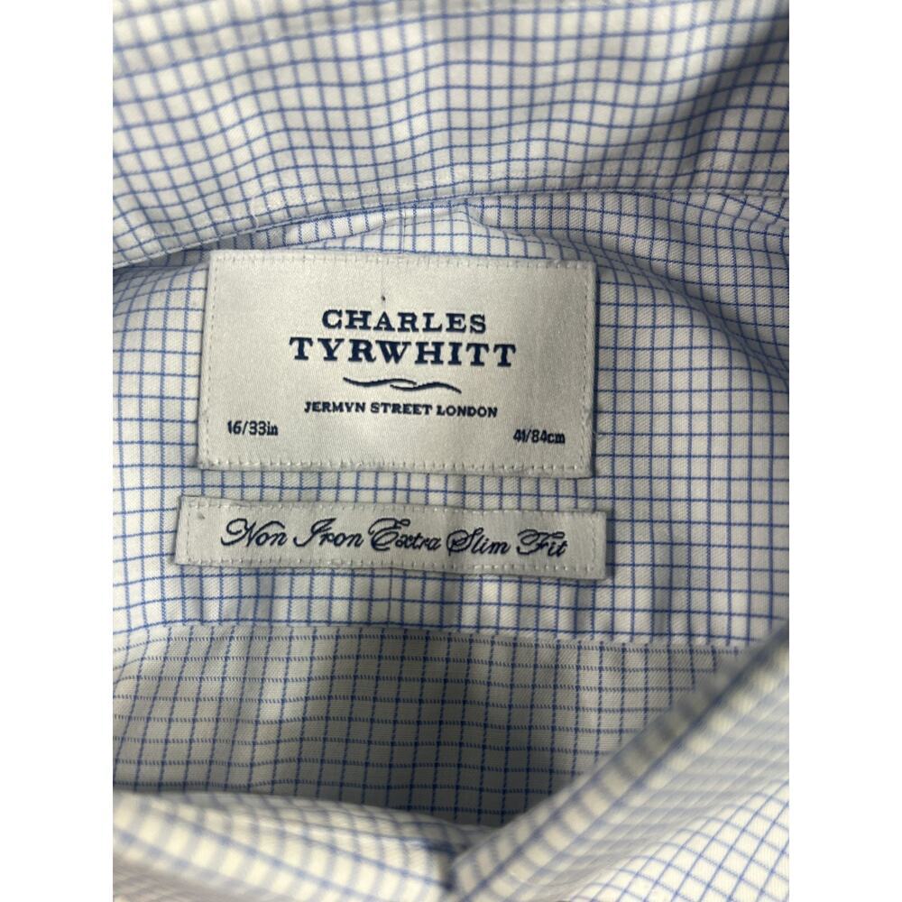 Charles Tyrwhitt Blue Check Non-Iron Slim Fit Dress Shirt 16.5" 33" Men’s